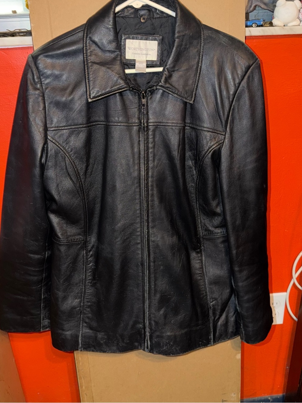 Vintage Worthington Black Lambskin Leather Zip Front Jacket